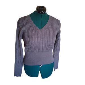 Faded Rose XL Mauve Gray Cable Knit V Neck Cropped Sweater NWT